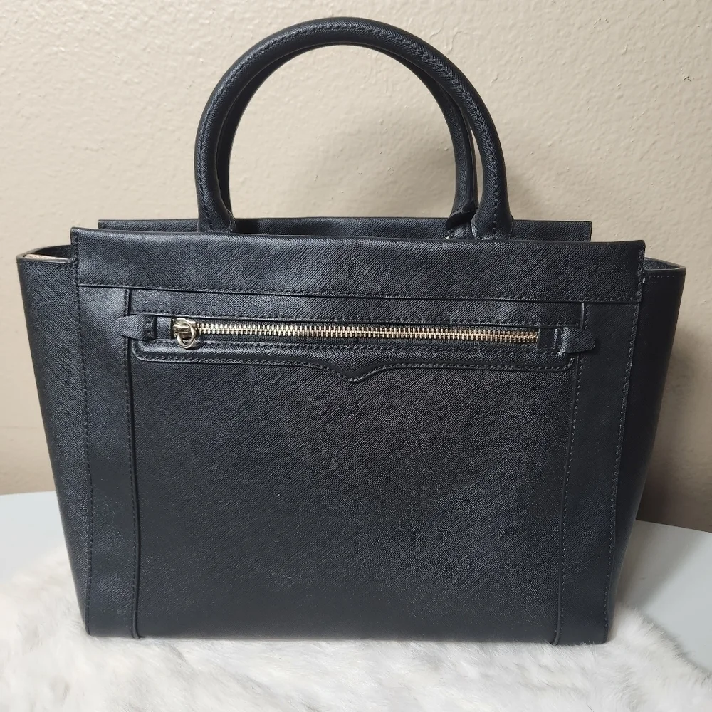 Rebecca Minkoff Monroe Black Saffiano Leather Purse Tote w/Crossbody Strap